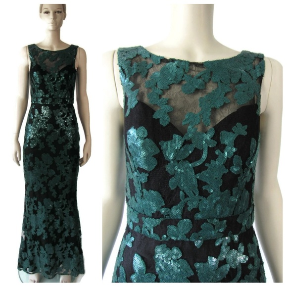 Badgley Mischka Black & Green Sequin Lace Ivy 2 - Picture 2 of 7
